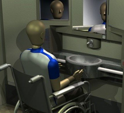 Design of a disabled accessing the toilet